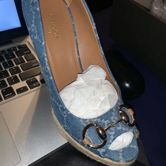 COPY - Gucci Denim Horsebit Wedges - Picture 3 of 4